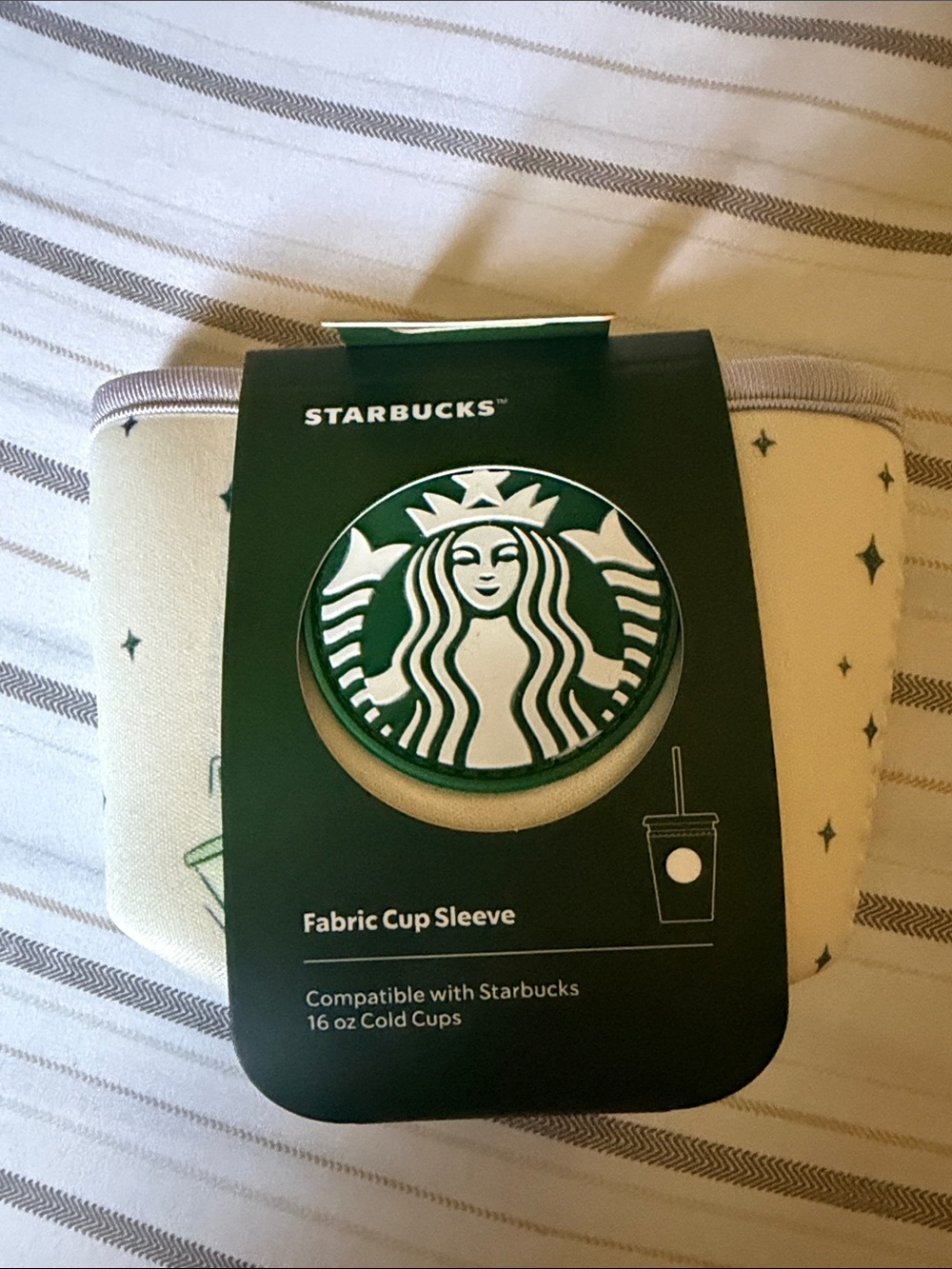 Starbucks Cream and Green Fabric Cup Sleeve